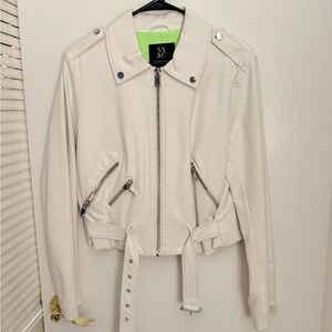 New York & Company Women's White Cropped Moto Jacket
